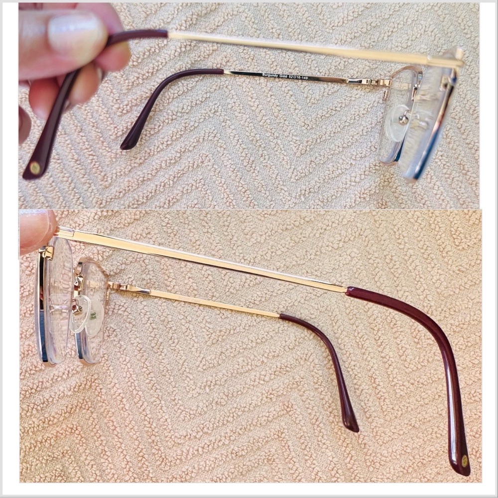 Elegant Cat Eye Full Rim Glasses Burgundy and Gold. - Picture 7 of 10